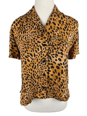 Brixton Leopard Print Short Sleeve Button Down Camp Collar Shirt